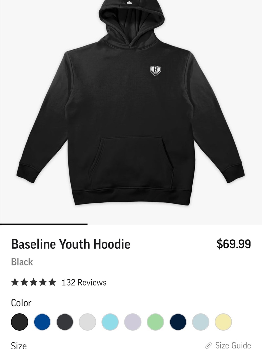 Baseline Youth Hoodie - Black with Chest Shield Logo